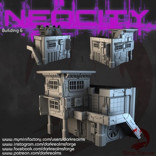 dark realms - neocity 6 forge Store Tabletop 3D Printable Terrain Sci-Fi terrain building sci-fi cyber 3d print model - Mito3D