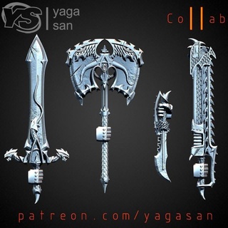 alfa legião armas pacote Yaga san tampo mesa personagens criaturas fantasia universo 40k espada martelo guerra caos bits csm alphalegion 3d print model - Mito3D