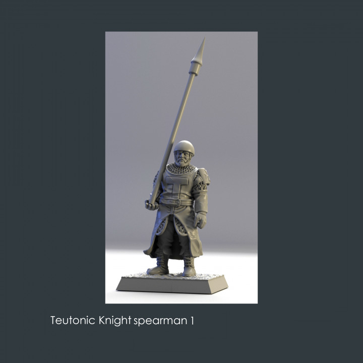 teutonique Chevalier 1 miniatures table personnages créatures historique univers boutique stl détaillé jeux guerre miniature soldats jeu 28mm chevaliers croisades présupporté 3D print model - Mito3D