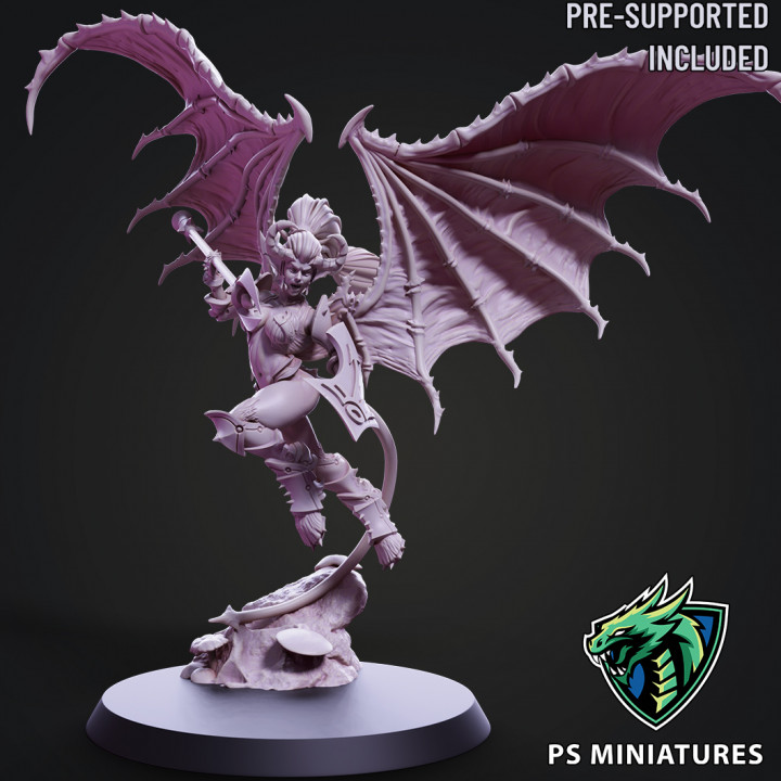 drow şeytani harpy poz 1 içerir iğnelemek değişken Paul Scott mağaza iblis aksiyon karanlık elf fantezi kadın canavar vampir savaşçı kanatlar büyü kötü kahramanca succubus boynuzlu ele geçirilmiş Khaine 3D print model - Mito3D