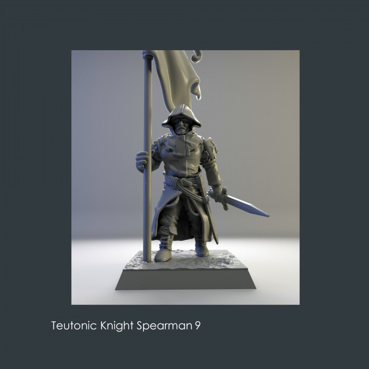 teutonique Chevalier 9 miniatures table personnages créatures historique univers boutique stl détaillé jeux guerre miniature soldats jeu 28mm chevaliers croisades présupporté 3D print model - Mito3D