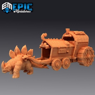 war wagon & thunder dinosaur orc heavy transporter epic-miniatures Store fantasy medieval monster rpg stegosaurus warhammer sla enemy tabletop dungeon dnd pathfinder npc pre-supported supported pre 3d print model - Mito3D