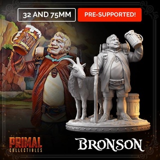 npc - bronson diorama masters dungeons quest primal collectibles Tabletop Characters & Creatures Fantasy Universe beer classic dragons fantasy hero retro rpg warrior miniature goat boardgame wargame barrel tabletopgame halfling nonplayablecharacter 3d print model - Mito3D