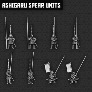 Ashigaru Speermänner Einheiten smol Miniaturen Tischplatte Zeichen Kreaturen historisch Universum Speer Schwert Wargaming Krieger Samurai 3d print model - Mito3D