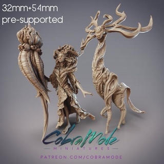 Dinand daire Druid bitki tanıdık pre supported kobramod masaüstü karakterler yaratıklar fantezi Evren yaratık geyik kadın Kadın karakter sihirbaz büyücü tekerlek hizmetçi inşa etmek orman perisi destekli 3d print model - Mito3D