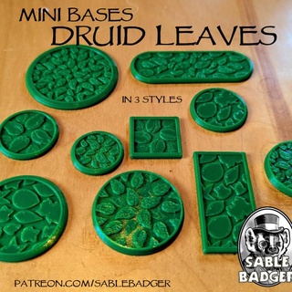 mini bases - druid leaves collection brander roullett Tabletop accessories Store base 50mm minis 40mm 28mm 32mm 30mm sablebadger 3d print model - Mito3D