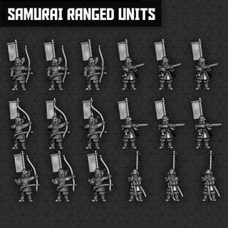 samurai ranged units smol miniatures Tabletop Characters & Creatures Historical Universe archer historical wargaming rifle matchlock 3d print model - Mito3D
