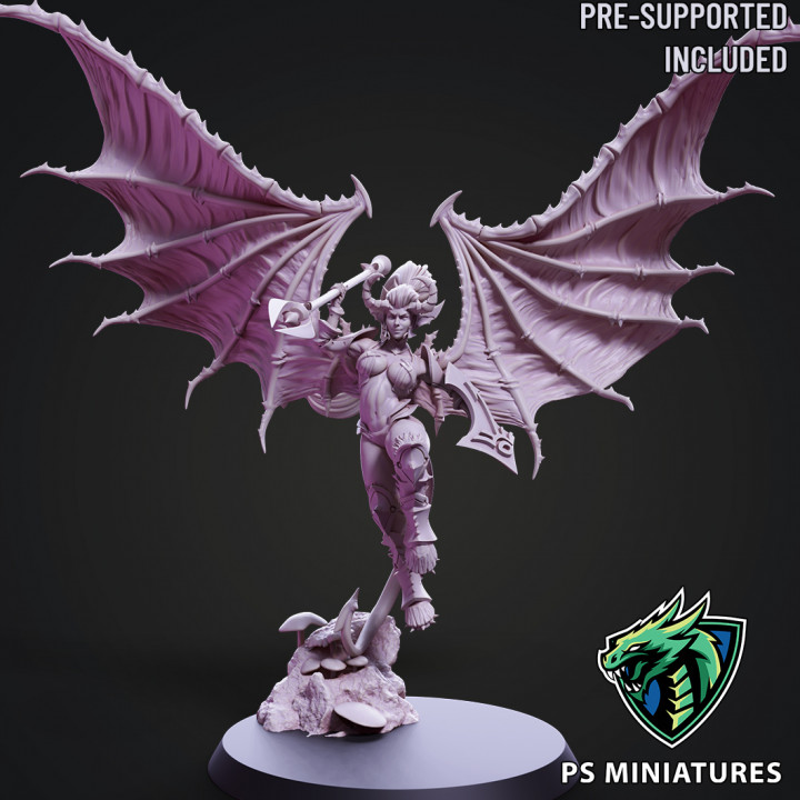 drow demoníaco arpía pose 2 incluye fijar variante Pablo Scott Tienda demonio acción oscuro duende fantasía hembra monstruo vampiro guerrero alas magia mal heroico succubus cuernos poseído Khaine 3D print model - Mito3D