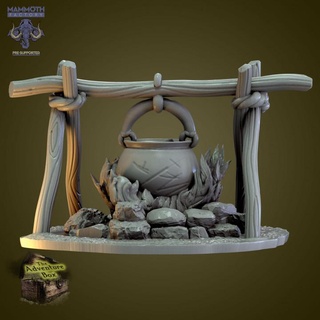 roaring campfire free join tribe 10 mammoth factory Tabletop 3D Printable Terrain Fantasy object pot prop fire props night scenery cauldron camp terrian 3d print model - Mito3D