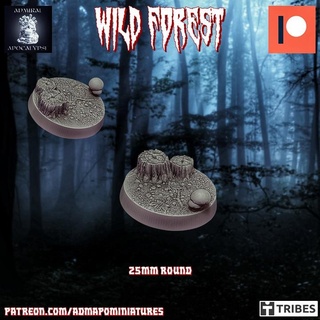 wild forest set 25mm 1 base n3 pre-supported admiral apocalypse Store Tabletop 3D Printable Terrain Fantasy bones fantasy miniatures nature wargames warhammer props roots elves trees bugs leaves dnd acorn brances woods bases mushrooms stumps 3d print model - Mito3D