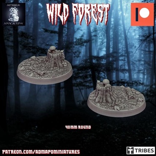wild forest set 40mm base n1 pre-supported admiral apocalypse Store Tabletop 3D Printable Terrain Fantasy bones fantasy miniatures nature wargames warhammer props roots elves trees leaves dnd acorn brances stump woods bases mushrooms caterpie 3d print model - Mito3D