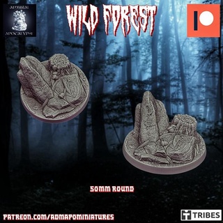 wild forest set 50mm base n2 pre-supported admiral apocalypse Store Tabletop 3D Printable Terrain Fantasy bones fantasy miniatures nature wargames warhammer props roots elves trees bugs rocks leaves dnd acorn brances woods bases mushrooms 3d print model - Mito3D