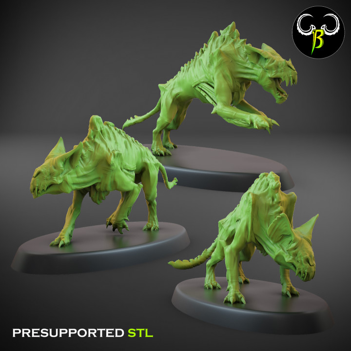sangue cão caça conjunto criação besta barro tampo mesa personagens criaturas fantasia universo loja vampiro Lobo morto lobo gigante lobisomem zumbi 3D print model - Mito3D