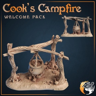 cook's campfire world forge miniatures Tabletop 3D Printable Terrain Fantasy fantasy food pot terrain fire stove d&d dnd scenery camp 3d print model - Mito3D