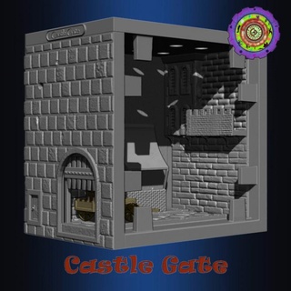 castelo portão c2dwellers tampo mesa 3D imprimível terreno fantasia livro suporte construção rpg dnd cenário suportes livros cênico booknook vista rua estrada 3d print model - Mito3D