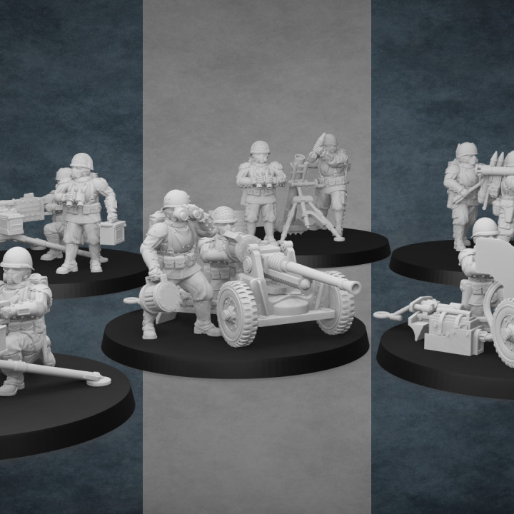 starborne heavy weapons golden dragon games Tabletop Characters & Creatures Sci-Fi Universe 40k guard soldier warhammer weapon ww2 imperial mortar ww1 wh40k astra militarum bolter bazooka teams grimdark guardsmen autocannon lascannon 3D print model - Mito3D