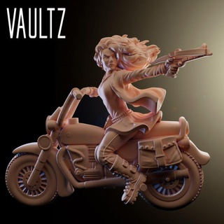 ölçümler binici Vaultz minyatürler masaüstü karakterler yaratıklar Sci Fi Evren mağaza kahraman modern rpg Kadın minyatür moto zombi motosiklet hayatta kalan 3d print model - Mito3D