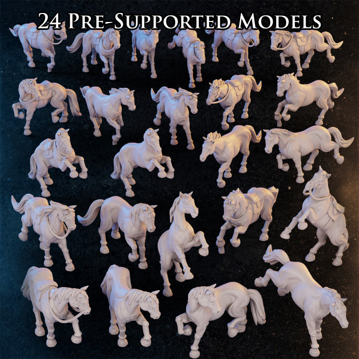 wild saddled horses productions diratia Toys & Games Animal Creature Figures Tabletop Characters Creatures ancient horse 28mm team 32mm saddle mar poney 3D print model - Mito3D