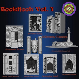 booknook vol 1 c2dwellers Home & Garden Homeware Ornaments Office Bookends Bookmarks alien book bookend display dragon eggs horror mythical rpg sci-fi street terrain magic books witch frankenstein castle dwarf gate gods decor library bundle bookends medival alley scenic streetview streetveiw 3d print model - Mito3D