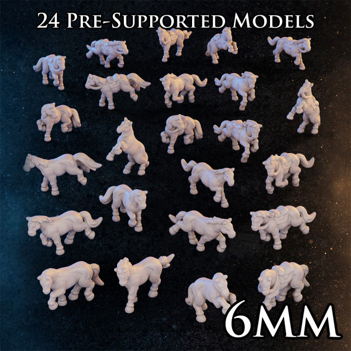6mm sauvage sellé chevaux productions diratia jouets Jeux animal créature figures boutique ancien Chevalier cheval équipe 10mm 15mm selle Mar poney 3D print model - Mito3D