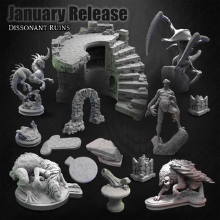 dissonant ruins bundle - ps grinning god Tabletop Characters & Creatures Fantasy Universe creature dark dragon fantasy sea seahorse stone structure teeth rock mantis base ogre dnd log 5e presupported 3d print model - Mito3D