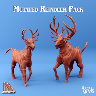 mutated reindeer arcane minis claws deer dragon dragons dungeons roleplay rpg teeth magic steampunk stag horns 4 dungeon patreon krampus d&d dnd doe spikes antlers 5e eberron stories presupported pre-supported arcanapunk magipunk magitech sordane supported skies morph poisioned 3d print model - Mito3D