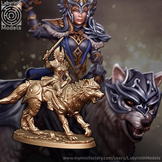 valkyrie cavalry riding giant snow-wolves - 32mm scale labyrinth models Tabletop Characters & Creatures Fantasy Universe dungeons fantasy hero rpg warhammer wolf character miniature boardgame tabletop wargame patreon d&d wolves mounted 3d print model - Mito3D