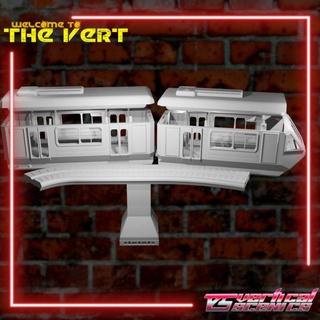 vert cyberpunk tram playable interior vertical scenics functional lights modular roleplay terrain train vehicle wargame monorail 3d print model - Mito3D