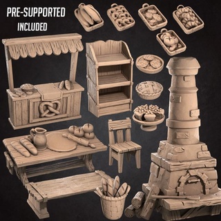 bakery assets pack bite bullet Store cake food oven terrain props stove boardgame tabletop flour town patreon cookies bread dnd asset scenery fat wheat furnace kiln 3d print model - Mito3D