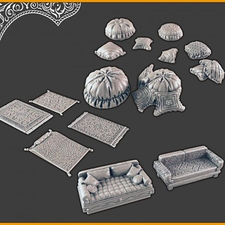 desert interior decor support-free evan carothers Store Tabletop 3D Printable Terrain Fantasy couch arabian rug 3d print model - Mito3D