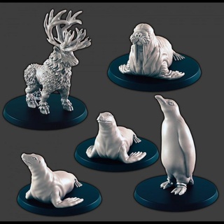 arctic creatures support-free evan carothers Tabletop Characters & Creatures Fantasy Universe Store seal penguin walrus caribou 3d print model - Mito3D