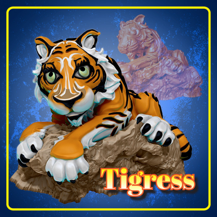 Tigerin Richard Hanson Tischplatte Zeichen Kreaturen Fantasie Universum Geschäft Tier Karikatur niedlich Tiger Felsen Charakter Orange Streifen 3D print model - Mito3D