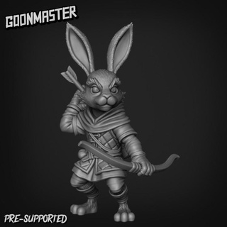 rabbit archer 2 goon master Tabletop Characters & Creatures Fantasy Universe Store animal arrow forest miniatures wargaming wild robin bow tabletop bunny hood dnd hare folk fey critter harengon 3d print model - Mito3D