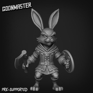 rabbit axe soldier 1 goon master Tabletop Characters & Creatures Fantasy Universe Store animal creature shield wargaming wild miniature tabletop bunny dnd hare folk fey critter harengon 3d print model - Mito3D