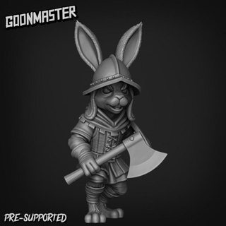 rabbit axe soldier 2 goon master Tabletop Characters & Creatures Fantasy Universe Store animal creature fighter helmet shield wargaming warrior tabletop bunny dnd critter harengon 3d print model - Mito3D
