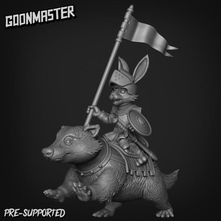 badgermount rabbit knight rider 3 goon master Tabletop Characters & Creatures Fantasy Universe Store mini mount soldier spear wargaming warrior tabletop bunny cavalry paladin dnd badger harengon 3d print model - Mito3D