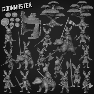 bunny brigands release goon master Tabletop Characters & Creatures Fantasy Universe Store animal creature mount rpg wargaming rabbit tabletop cavalry trees ruins rogue dnd folk knights thief critter badger harengon 3d print model - Mito3D
