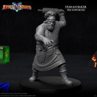 human baker 1a miniature - pre-supported epics n stuffs Store dragons dungeons fighter rpg warrior boardgame cook tabletop dnd pathfinder chef ttrpg 5e supported 3d print model - Mito3D