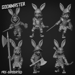 rabbit bundle 1 goon master Tabletop Characters & Creatures Fantasy Universe Store archer fighter knight soldier sword warrior hunter bow bunny paladin rogue dnd hare thief harengon 3d print model - Mito3D