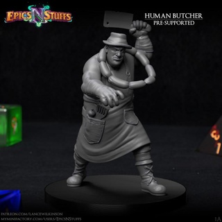 human butcher 1a miniature - pre-supported epics n stuffs dragons dungeons warrior 3dprinted 3dprint 3dprinting boardgame cook tabletop pathfinder chef ttrpg supported epicsnstuffs 3d print model - Mito3D