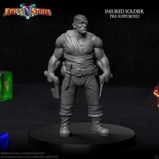 injured human soldier 1b miniature - pre-supported epics n stuffs Store dragons dungeons warhammer warrior 3dprinting boardgame tabletop dnd pathfinder ttrpg 5e supported 3d print model - Mito3D