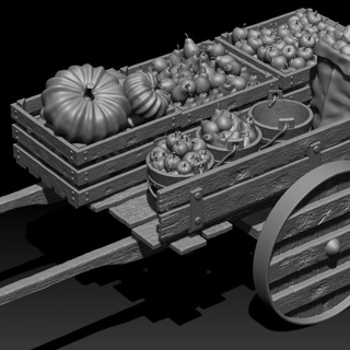 medieval carro bienes postmortemnihilest mesa caracteres criaturas histórico universo vehiculos máquinas comida Fruta caja barril 3d print model - Mito3D
