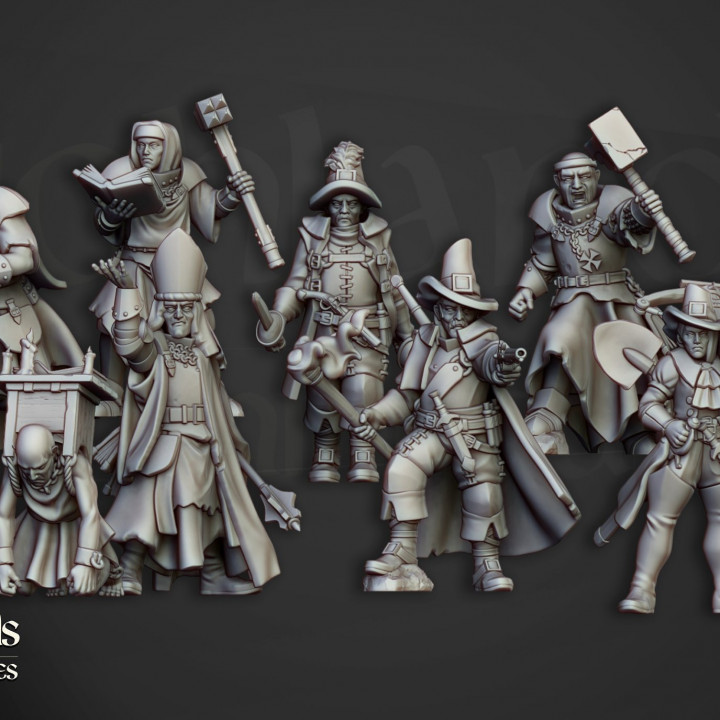 inquisitorio gruppo musicale altopiani miniature tavolo personaggi creature fantasia universo negozio segugio guerriero cacciatore sacerdote strega gioco guerra impero inquisitore 32mm servo suora banda streghe inquisizione terra sole sonstalh Cacciatore 3D print model - Mito3D