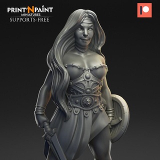 amazonian champion selina leonardo escovar Tabletop Characters & Creatures Fantasy Universe Store dragons dungeons female girl hero human shield sword warrior woman supportless gladiator age wonder dnd 9th pathfinder sigmar printnpaint 3d print model - Mito3D