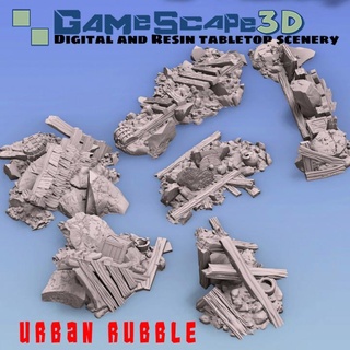 urban rubble piles gamescape3d Store Tabletop 3D Printable Terrain Fantasy city town ruins 3d print model - Mito3D