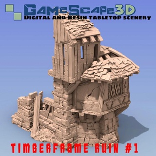 madeira quadro Armação ruína 1 gamescape3d loja tampo mesa 3D imprimível terreno fantasia campo batalha quebrado casa estrutura mordenhiem 3d print model - Mito3D