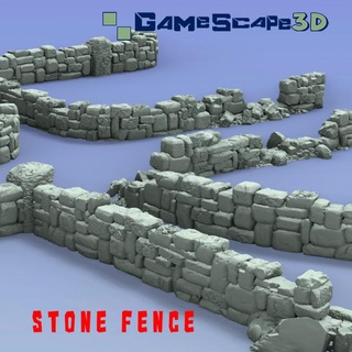 stone fence gamescape3d Tabletop 3D Printable Terrain Fantasy city farm road town openlock barrier stonefence 3d print model - Mito3D
