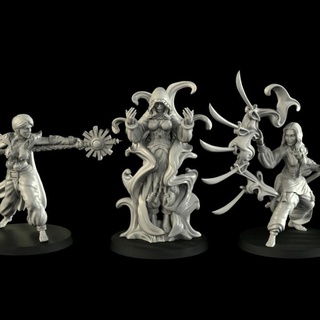 desert sorceress crosslances Tabletop Characters & Creatures Fantasy Universe Store fantasy girl gold magician smoke woman wizard priest arabic witch mage indian patreon oriental scepter arabian hag presupported 3d print model - Mito3D