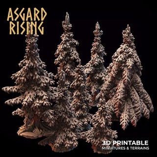young conifers - spruce forest set pre-supported asgard rising miniatures terrain tree ice norse conifer coniffers 3d print model - Mito3D