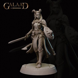 tiefling knight - december release galaad miniatures armor dragon fantasy female guard roleplay shield sword warrior tabletop dungeon dnd tribes 3d print model - Mito3D